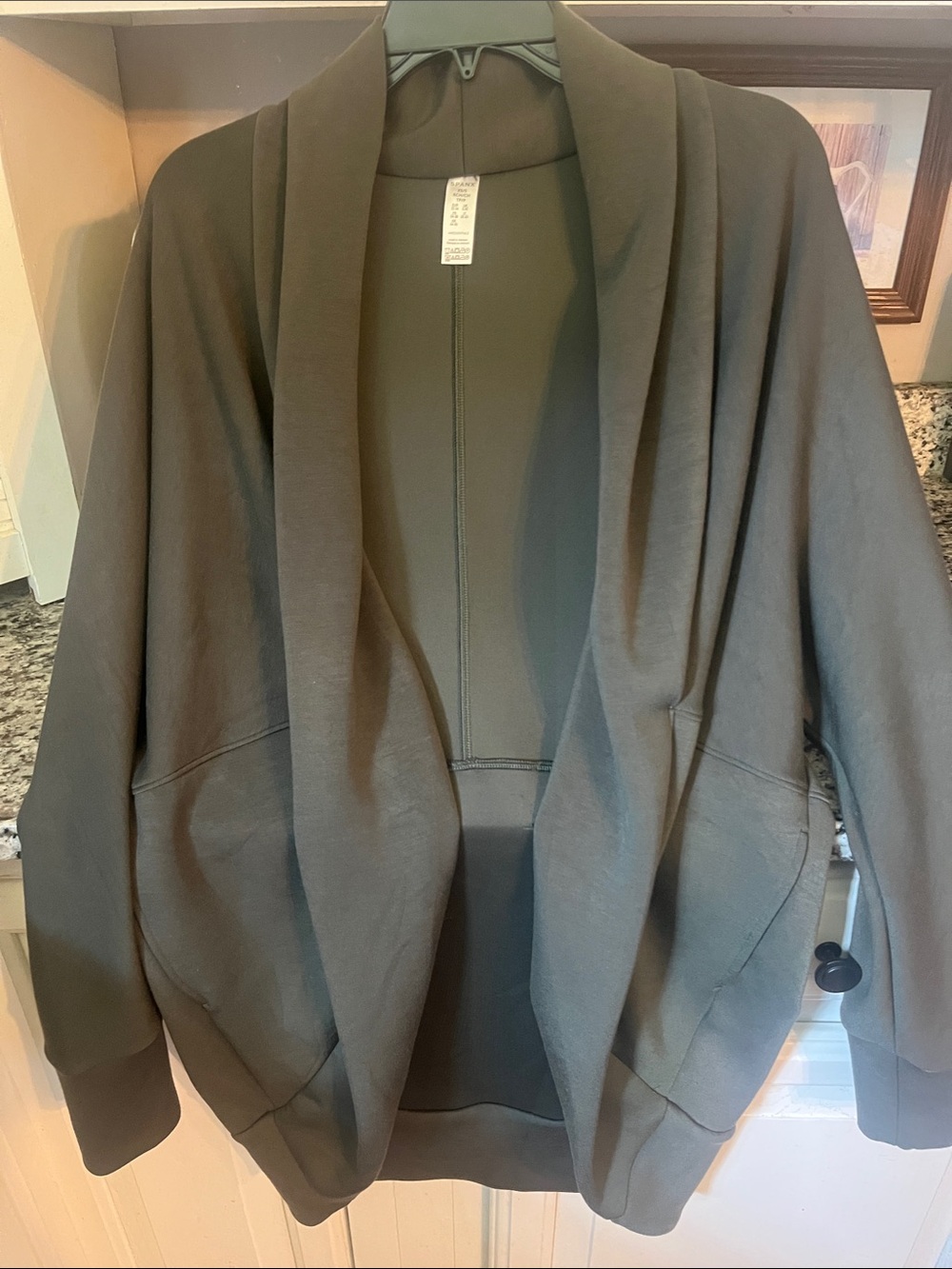 SPANX Olive Green Draped Shawl Collar Cardigan